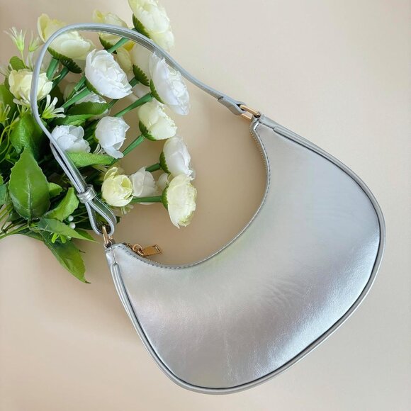 Women Silver Retro Classic Clutch Shoulder Tote Hand Bag With Zipper Closure - Picture 3 of 3